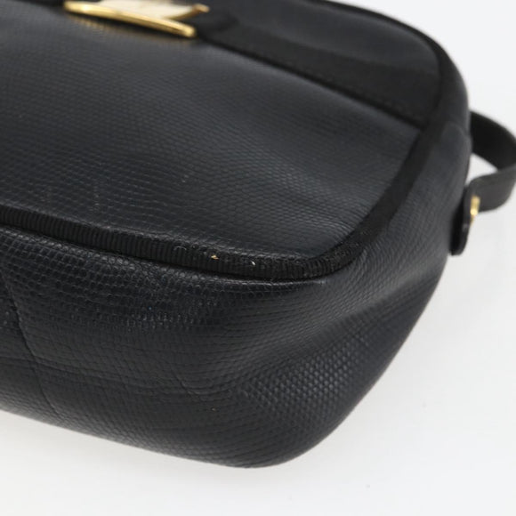 Salvatore Ferragamo Shoulder Bag Leather Black Gold Auth ka1281