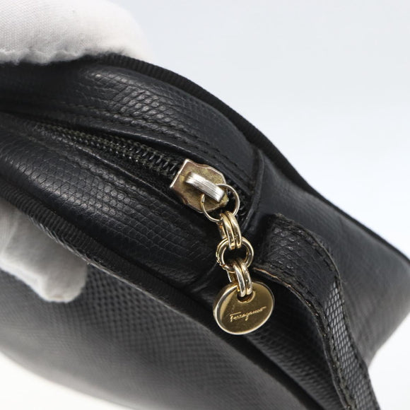 Salvatore Ferragamo Shoulder Bag Leather Black Gold Auth ka1281