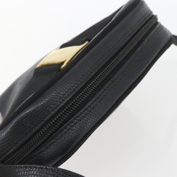 Salvatore Ferragamo Shoulder Bag Leather Black Gold Auth ka1281