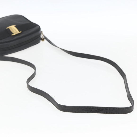 Salvatore Ferragamo Shoulder Bag Leather Black Gold Auth ka1281