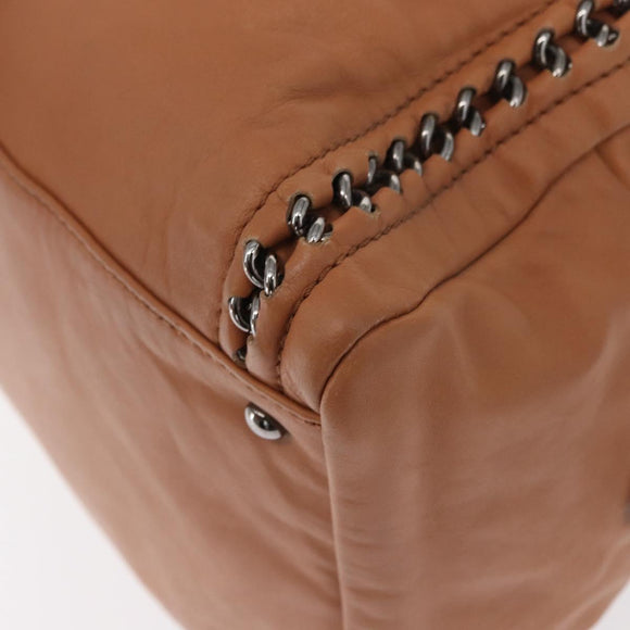 CHANEL Luxury Line Chain Tote Bag Leather Brown Silver CC Auth ka1285V