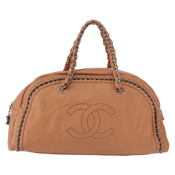 CHANEL Luxury Line Chain Tote Bag Leather Brown Silver CC Auth ka1285V