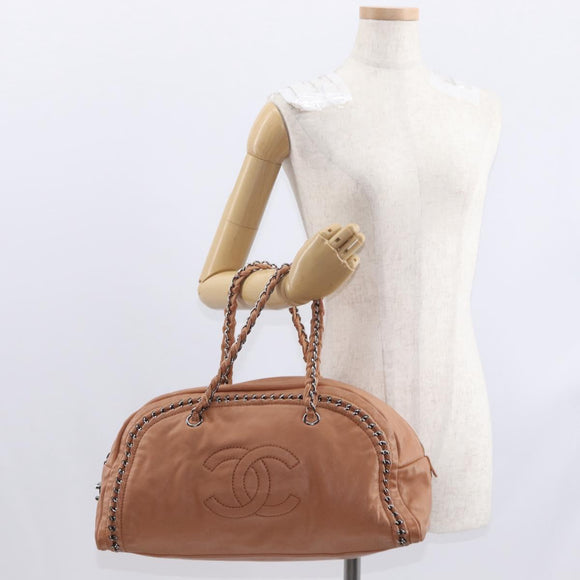 CHANEL Luxury Line Chain Tote Bag Leather Brown Silver CC Auth ka1285V