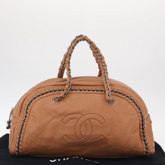 CHANEL Luxury Line Chain Tote Bag Leather Brown Silver CC Auth ka1285V