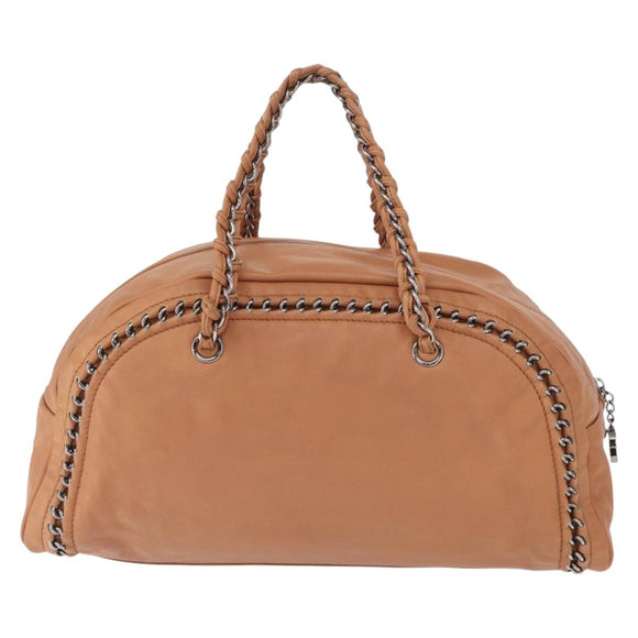 CHANEL Luxury Line Chain Tote Bag Leather Brown Silver CC Auth ka1285V