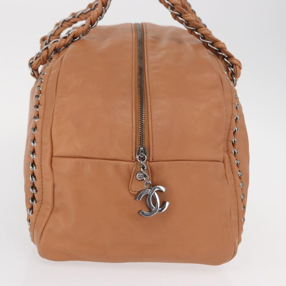 CHANEL Luxury Line Chain Tote Bag Leather Brown Silver CC Auth ka1285V