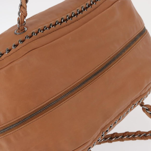 CHANEL Luxury Line Chain Tote Bag Leather Brown Silver CC Auth ka1285V