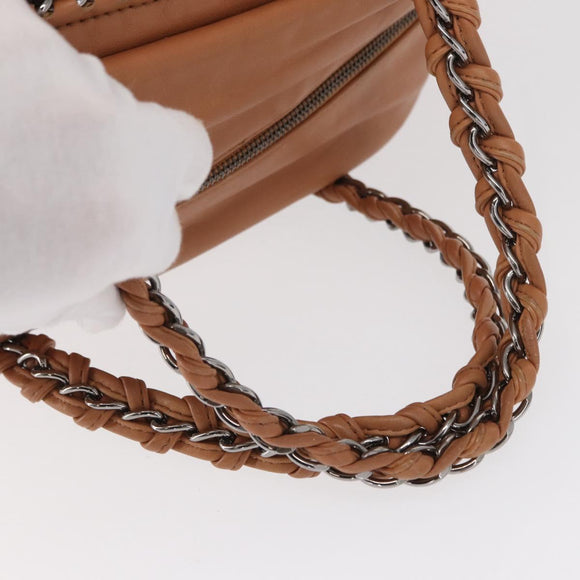 CHANEL Luxury Line Chain Tote Bag Leather Brown Silver CC Auth ka1285V