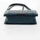 CHANEL Chain Matelasse 25 Boy Chanel Bag Lamb Skin Navy Silver CC Auth ka1286SAM-10
