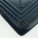 CHANEL Chain Matelasse 25 Boy Chanel Bag Lamb Skin Navy Silver CC Auth ka1286SAM-11