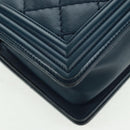 CHANEL Chain Matelasse 25 Boy Chanel Bag Lamb Skin Navy Silver CC Auth ka1286SAM-13