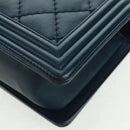 CHANEL Chain Matelasse 25 Boy Chanel Bag Lamb Skin Navy Silver CC Auth ka1286SAM-14