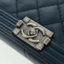 CHANEL Chain Matelasse 25 Boy Chanel Bag Lamb Skin Navy Silver CC Auth ka1286SAM-15