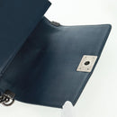 CHANEL Chain Matelasse 25 Boy Chanel Bag Lamb Skin Navy Silver CC Auth ka1286SAM-16