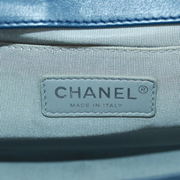 CHANEL Chain Matelasse 25 Boy Chanel Bag Lamb Skin Navy Silver CC Auth ka1286SAM