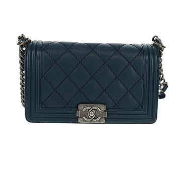 CHANEL Chain Matelasse 25 Boy Chanel Bag Lamb Skin Navy Silver CC Auth ka1286SAM - 0