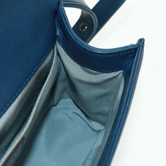 CHANEL Chain Matelasse 25 Boy Chanel Bag Lamb Skin Navy Silver CC Auth ka1286SAM