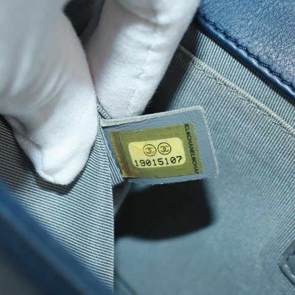 CHANEL Chain Matelasse 25 Boy Chanel Bag Lamb Skin Navy Silver CC Auth ka1286SAM