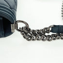 CHANEL Chain Matelasse 25 Boy Chanel Bag Lamb Skin Navy Silver CC Auth ka1286SAM-9