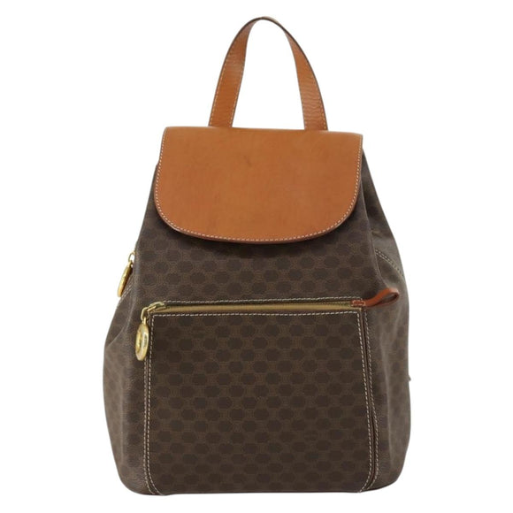 CELINE Macadam Canvas Backpack PVC Leather Brown Gold Auth ka1291