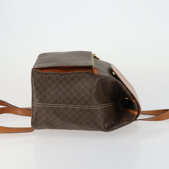 CELINE Macadam Canvas Backpack PVC Leather Brown Gold Auth ka1291