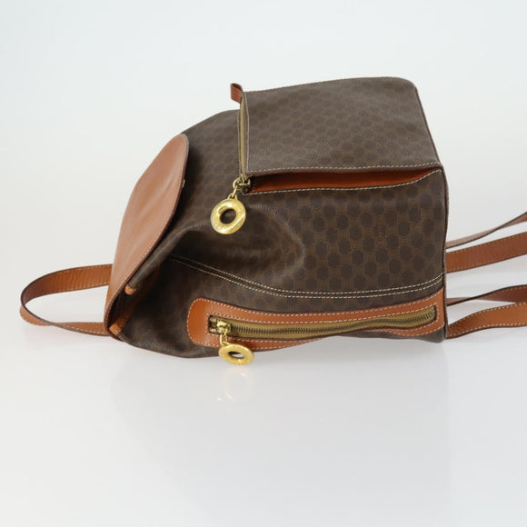 CELINE Macadam Canvas Backpack PVC Leather Brown Gold Auth ka1291
