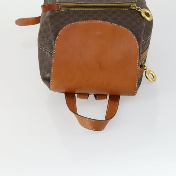 CELINE Macadam Canvas Backpack PVC Leather Brown Gold Auth ka1291