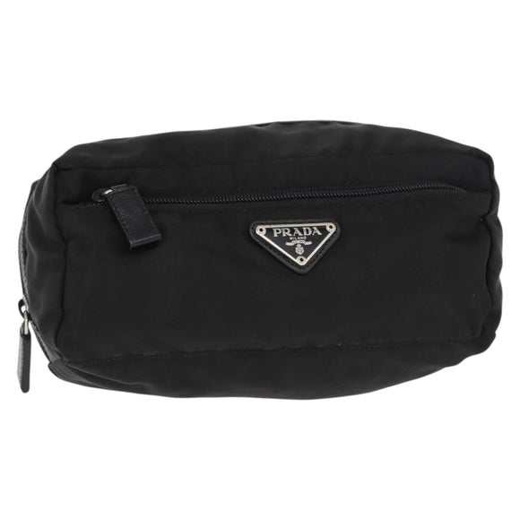 PRADA Pouch Nylon Zwart Zilver Auth ka131