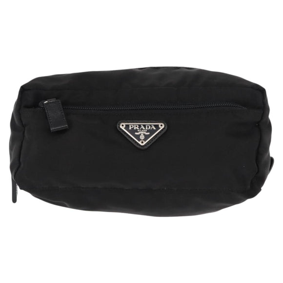 PRADA Pouch Nylon Zwart Zilver Auth ka131