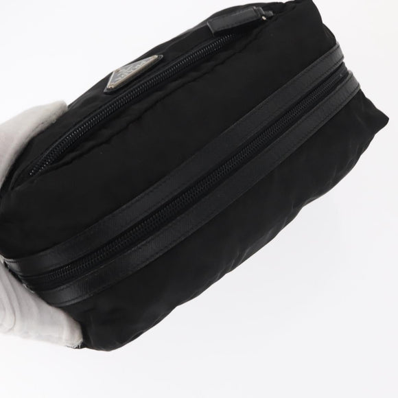 PRADA Pouch Nylon Zwart Zilver Auth ka131
