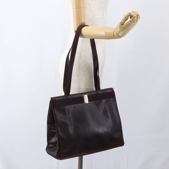 Salvatore Ferragamo Tote Bag Leather Brown Gold Auth ka1314