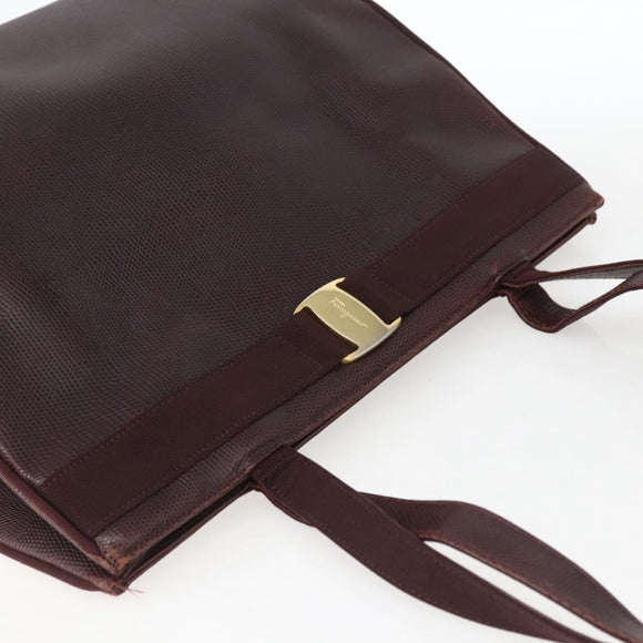 Salvatore Ferragamo Tote Bag Leather Brown Gold Auth ka1314