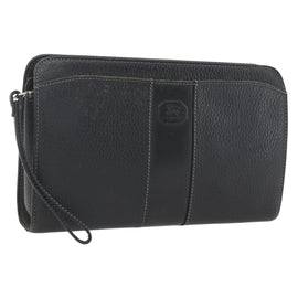 BURBERRY Clutch Bag Leather Black Silver Auth ka1315