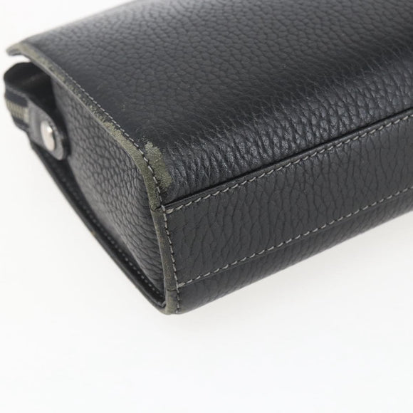 BURBERRY Clutch Bag Leather Black Silver Auth ka1315