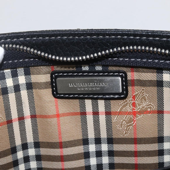 BURBERRY Clutch Bag Leather Black Silver Auth ka1315