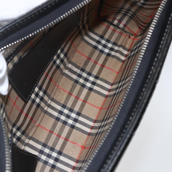 BURBERRY Clutch Bag Leather Black Silver Auth ka1315