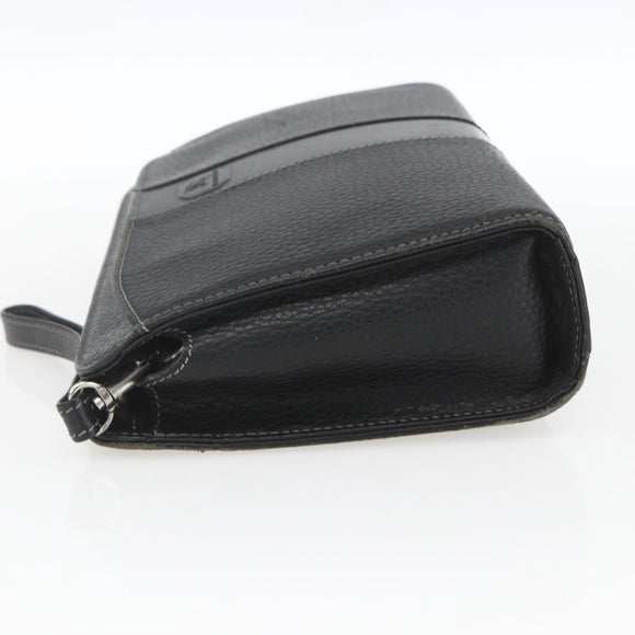 BURBERRY Clutch Bag Leather Black Silver Auth ka1315