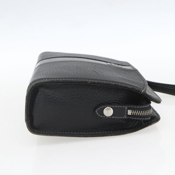 BURBERRY Clutch Bag Leather Black Silver Auth ka1315