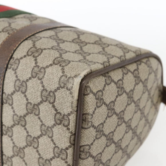 GUCCI GG Supreme Web Sherry Line Boston Bag PVC Beige Gold 39 02 007 Auth ka1316