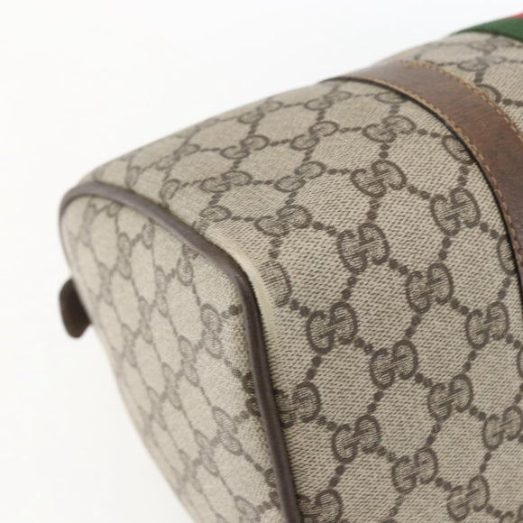 GUCCI GG Supreme Web Sherry Line Boston Bag PVC Beige Gold 39 02 007 Auth ka1316