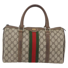 GUCCI GG Supreme Web Sherry Line Boston Bag PVC Beige Gold 39 02 007 Auth ka1316 - 0
