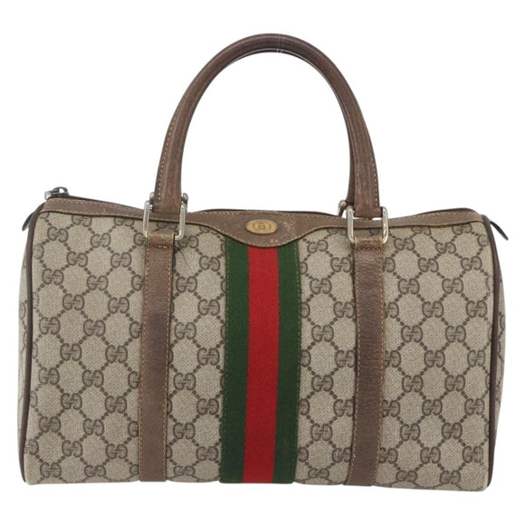 GUCCI GG Supreme Web Sherry Line Boston Bag PVC Beige Gold 39 02 007 Auth ka1316