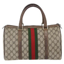 GUCCI GG Supreme Web Sherry Line Boston Bag PVC Beige Gold 39 02 007 Auth ka1316-3