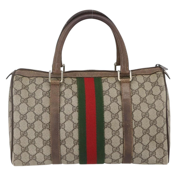 GUCCI GG Supreme Web Sherry Line Boston Bag PVC Beige Gold 39 02 007 Auth ka1316