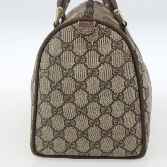 GUCCI GG Supreme Web Sherry Line Boston Bag PVC Beige Gold 39 02 007 Auth ka1316