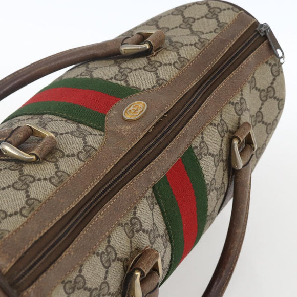 GUCCI GG Supreme Web Sherry Line Boston Bag PVC Beige Gold 39 02 007 Auth ka1316