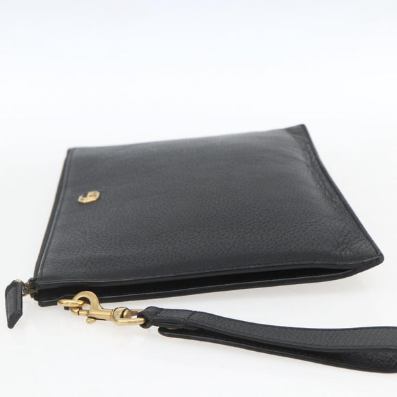 GUCCI Clutch Bag Leather Black Gold 475317 Auth ka1319