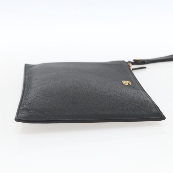 GUCCI Clutch Bag Leather Black Gold 475317 Auth ka1319