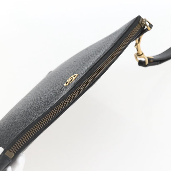 GUCCI Clutch Bag Leather Black Gold 475317 Auth ka1319