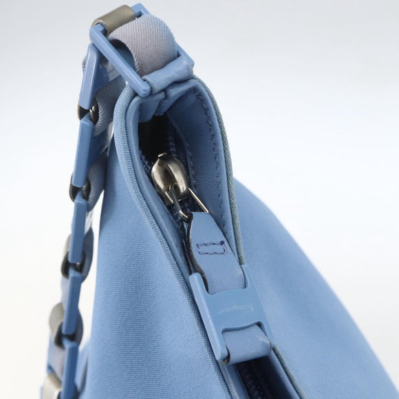 Salvatore Ferragamo Umhängetasche Nylon Hellblau Silber Auth ka1321